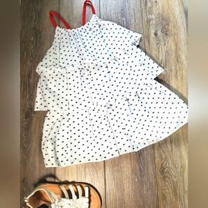 🇺🇲 👑 & Ivy Girl's white and navy polka dot, ruffled spaghetti strap dress 4T